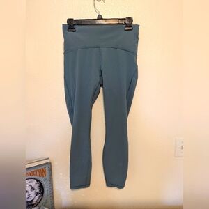 Lululemon Teal Leggings Cropped Sheer Detail Sz. 8 Small Hole